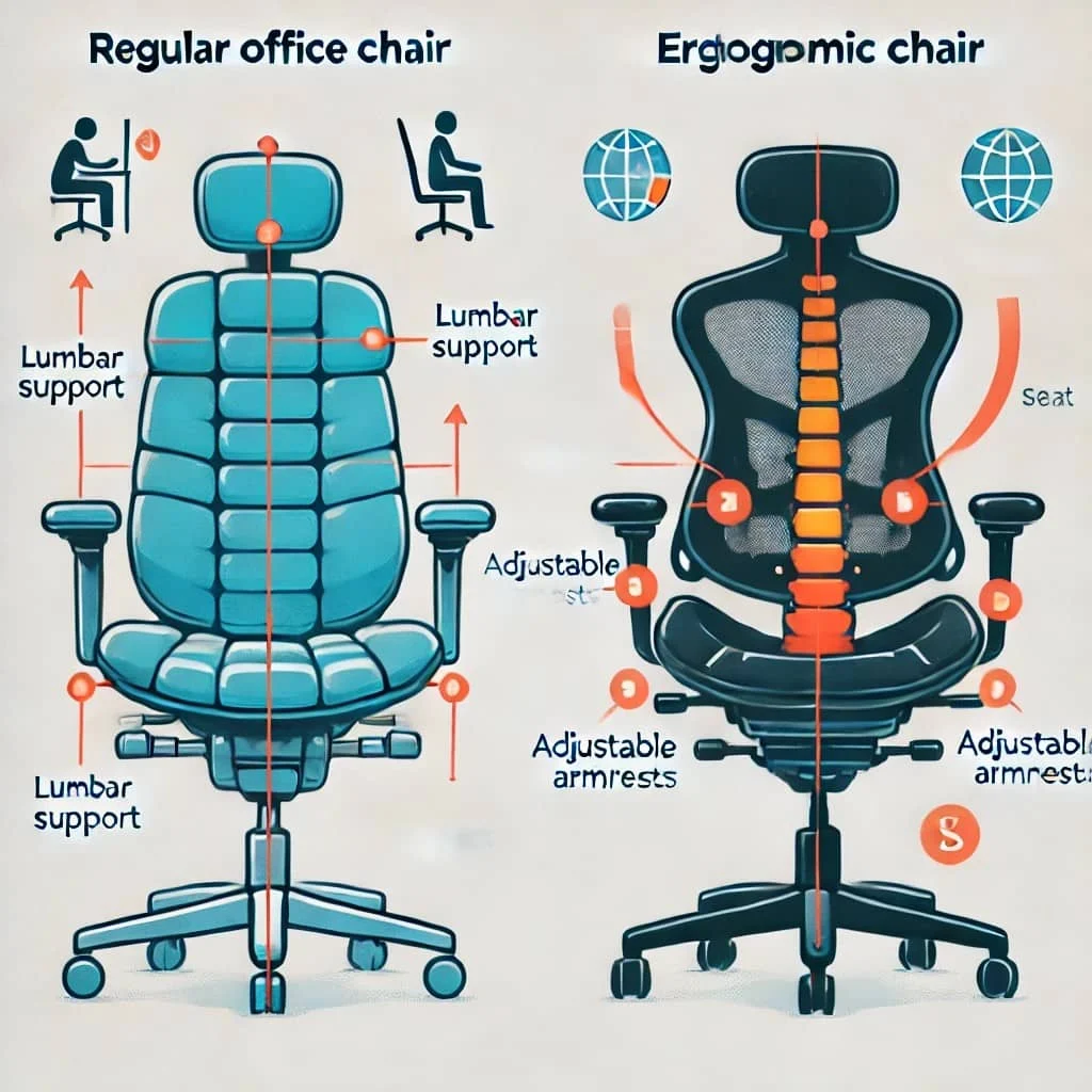 مقایسه بین یک صندلی معمولی و یک صندلی ارگونومیک با توضیح تفاوت‌ها
